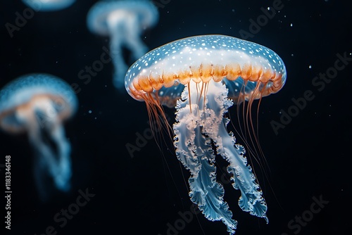 Jellyfish swimming in the water. Jellyfish is a marine species of the genus Chrysaora. photo