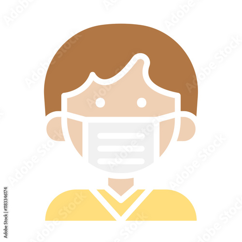 man face with mask icon in flat color style