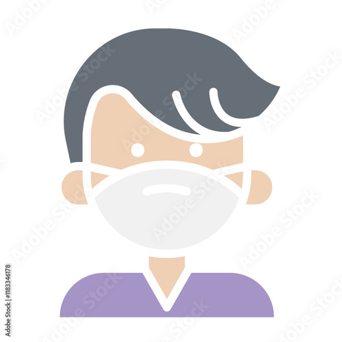 man face with mask icon in flat color style