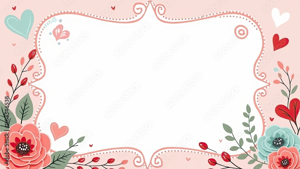 Elegant Valentine's frame with floral accents and heart details perfect for messages Elegant Valentine's frame with floral accents and heart details perfect for messages