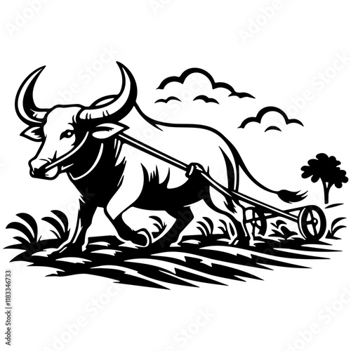 Carabao Plow Field Illustration.