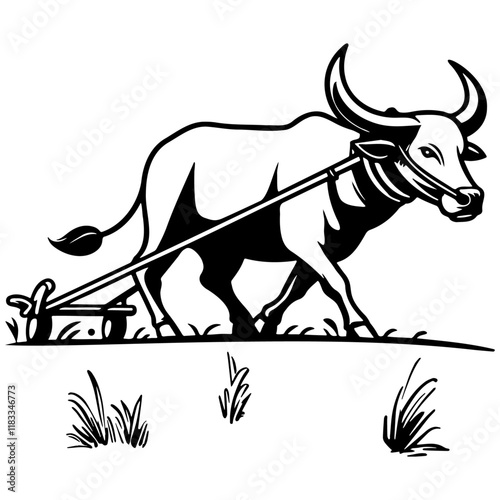 Carabao Plow Field Illustration.