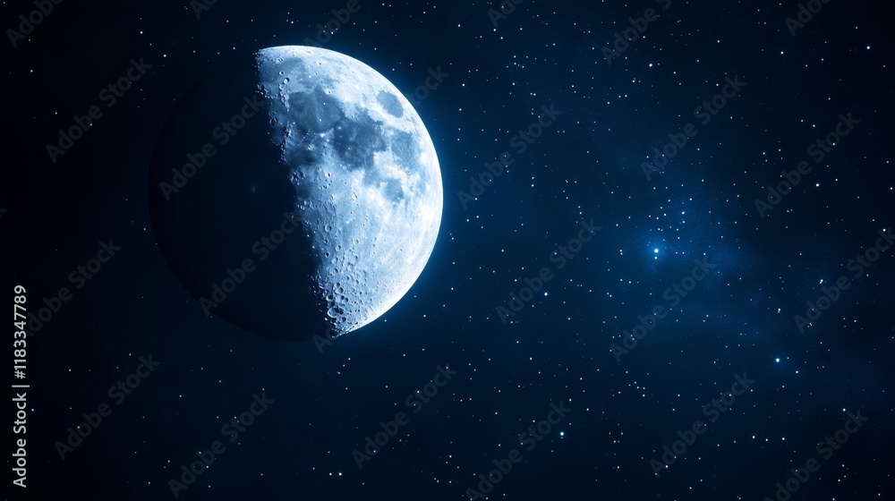 Obraz premium A serene view of the moon against a starry night sky, evoking calmness and wonder.
