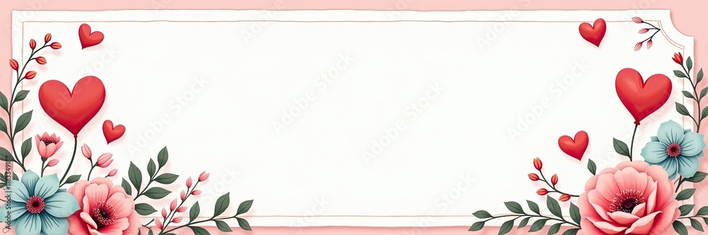 Romantic Valentine frame with hearts and flowers for your love message space Romantic Valentine frame with hearts and flowers for your love message space