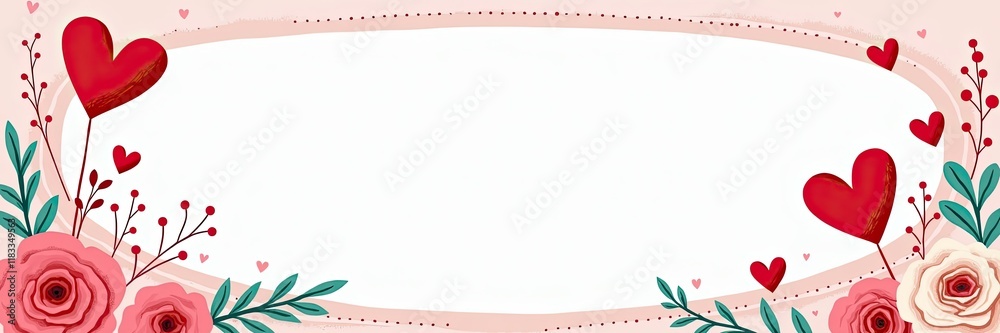 Obraz premium Valentine's Day Frame with Hearts and Floral Elements Romantic Design