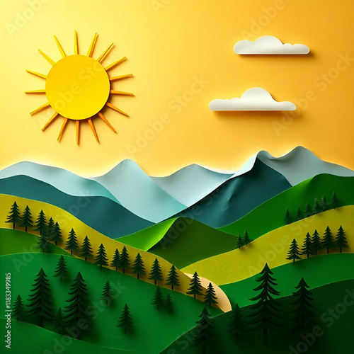 landscape with mountains and sun