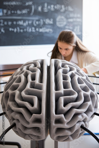 A labyrinth shaped like a brain with a student navigating through it, symbolizing the complexity of education photo