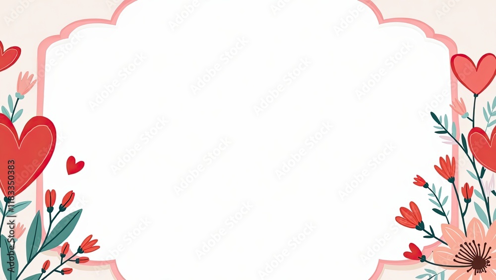 Lovely Valentine frame with heart decorations and floral design elements for content Lovely Valentine frame with heart decorations and floral design elements for content