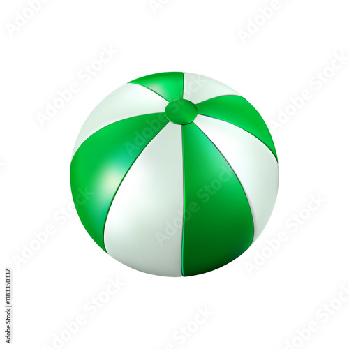 Beach ball for pool or island ocean. Inflatable white green balloon for circus clown. 3d summer kid toy element. Sea swimming beachball, inflate rainbow color object. Vector isolated graphic element