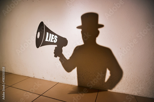 Person's shadow holding a megaphone labeled 