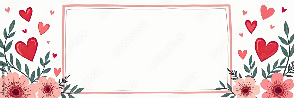 Romantic Valentine frame with hearts and flowers in pastel colors for your special moments Romantic Valentine frame with hearts and flowers in pastel colors for your special moments