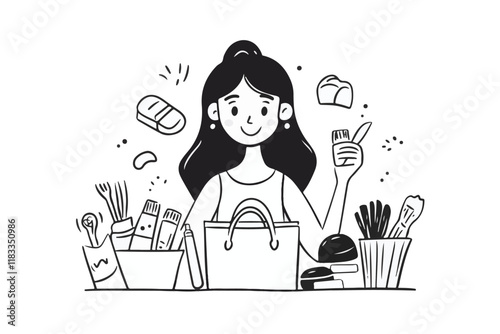 Vector Art of Modern Workspaces Man business working at his desk with a laptop and surrounded by office decor vector design  Art & Illustration