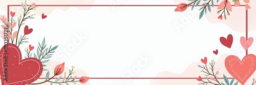 Wallpaper Mural Romantic Valentine's Day frame with hearts and floral accents on a white background Torontodigital.ca