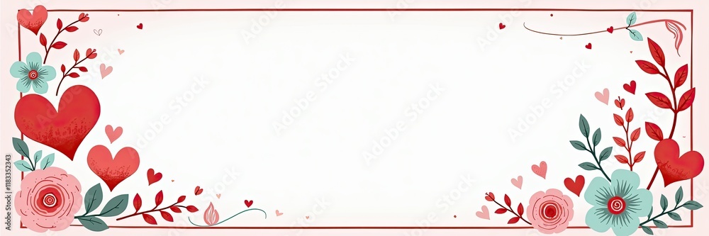 Romantic frame with floral elements and hearts perfect for Valentine's Day designs Romantic frame with floral elements and hearts perfect for Valentine's Day designs