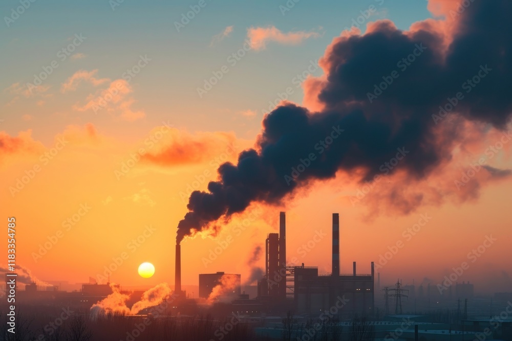 Factory emmitting smoke and carbon pollution into the sky architecture outdoors climate change. Factory emmitting smoke and carbon pollution into the sky architecture outdoors climate change.