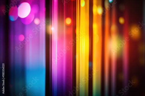 Colorful vertical streaks, blurred city lights background, nightlife abstract, design element photo