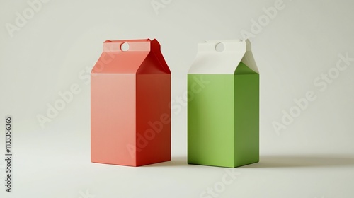 Two gable top cartons, red and green, on white background.