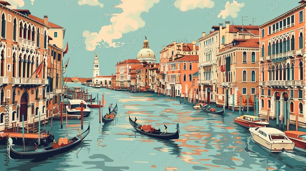 Fototapeta premium Venice canal seamless pattern wallpaper