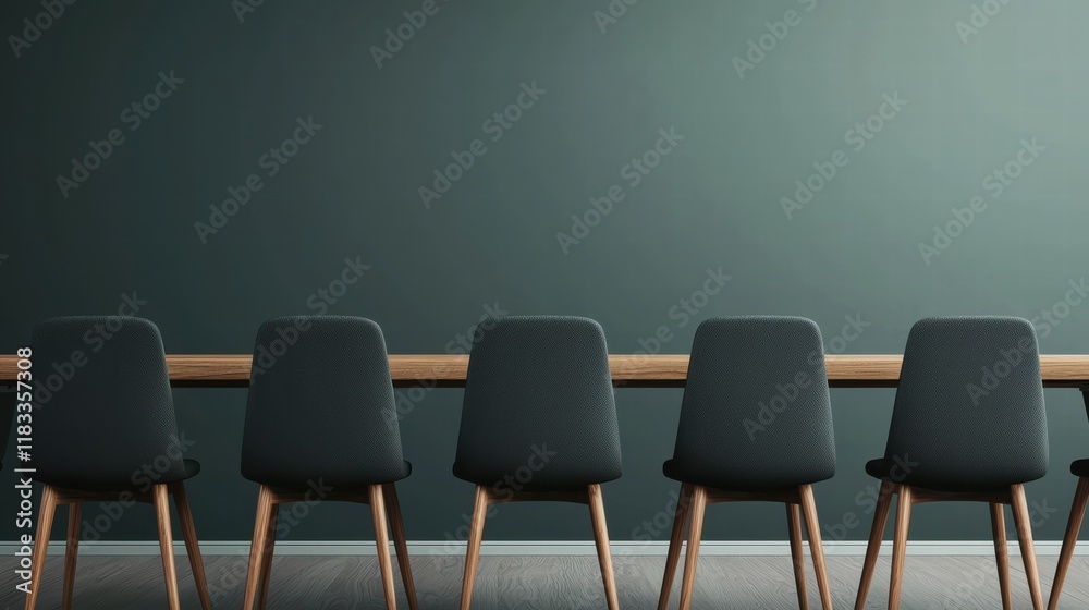 Modern boardroom with empty chairs and wooden table Modern boardroom with empty chairs and wooden table