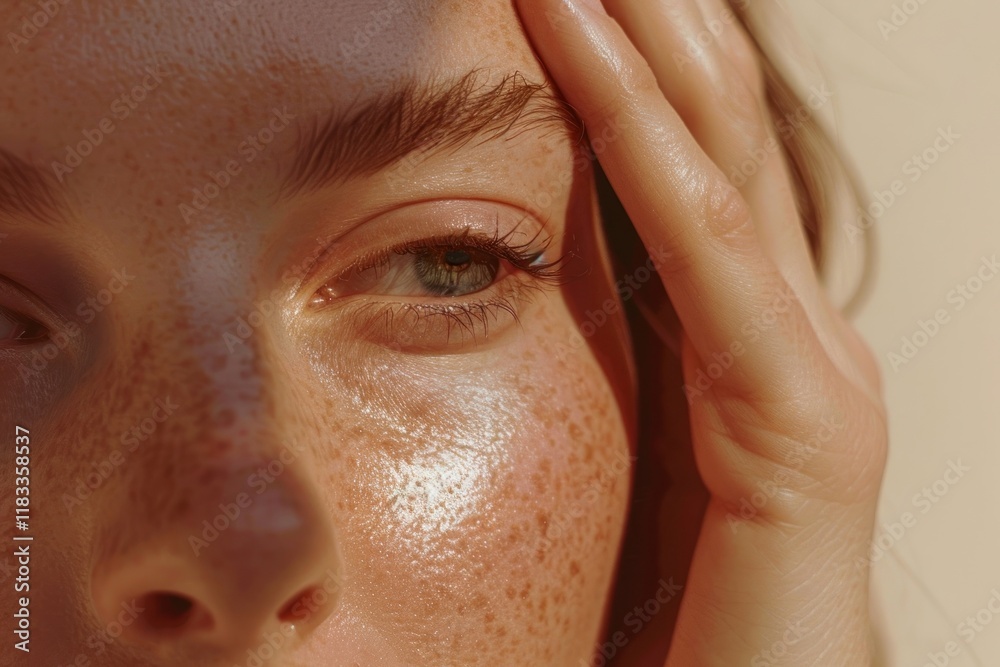 Naklejka premium Woman applying cream skin face texture.