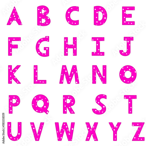 alphabet A - Z, pink color with white dot, isolated on white background 