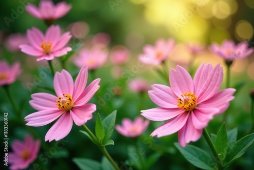 Delicate pink flowers blooming in a lush green garden, flowers, garden