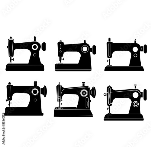 set of sewing machines silhouette vector illustration