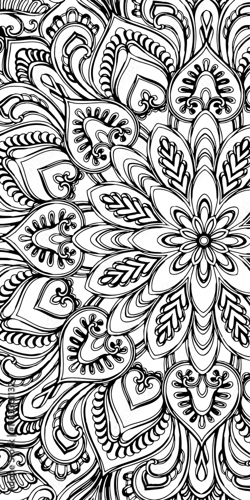 Abstract background doodle floral pattern in black and white. A page for coloring book: fascinating and relaxing job for children and adults. Zentangle drawing. Flower carpet in a magic garden vector. Abstract background doodle floral pattern in black and white. A page for coloring book: fascinating and relaxing job for children and adults. Zentangle drawing. Flower carpet in a magic garden vector.