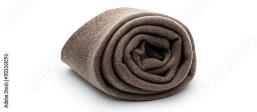Elegant woolen scarf rolled neatly, minimalist style against the white background photo