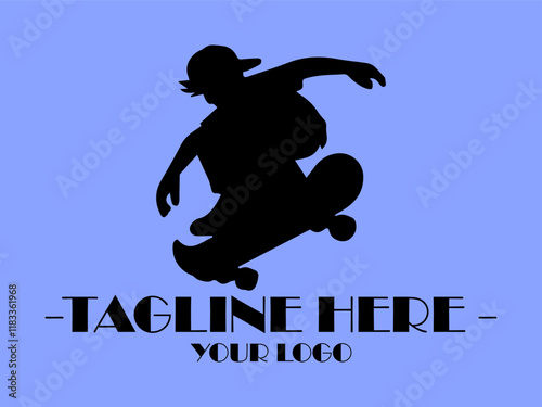 Black silhouette skateboarding on vivid blue suitable for sports and leisure designs, background illustration vector skateboardthemed projects, and energetic lifestyle concepts