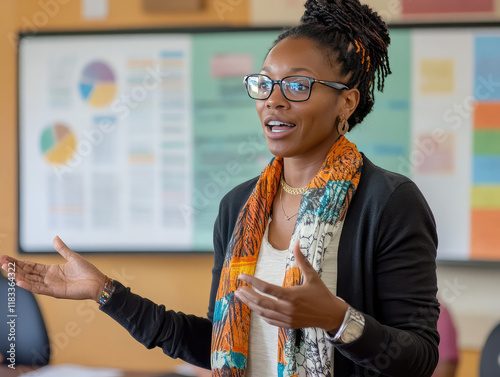 Activist Black Woman Delivers an Empowering Speech in a Community Workshop Setting