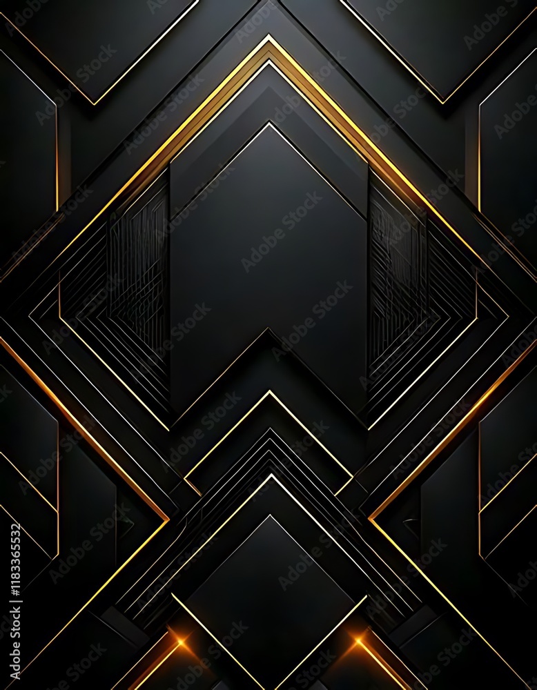 Obraz premium Symmetrical black shapes and gold lines create an elegant Art Deco design.