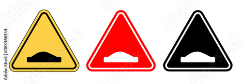 Caution speed Ramps signs set in black and yellow colors on white background