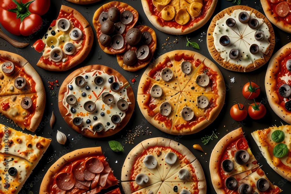 Fototapeta premium The top view variety pizza.