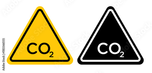 CO2 warning signs set in black and yellow colors on white background