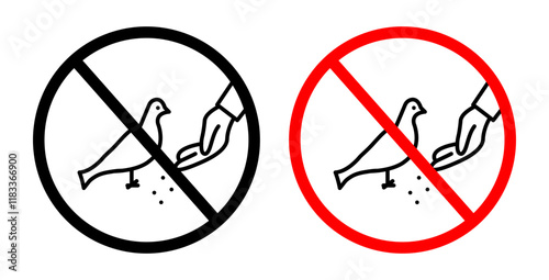 Do not feed birds sign vector set in black and red colors on white background