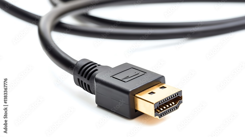 A black cable with a gold connector on the end A black cable with a gold connector on the end