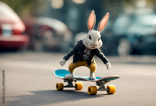 bunny 3d skateboard skater punk happy easter sunglasses cute funky seamless racer sporty trendy imagery teenage computer graphic hipster funny animals action sports jump leisure