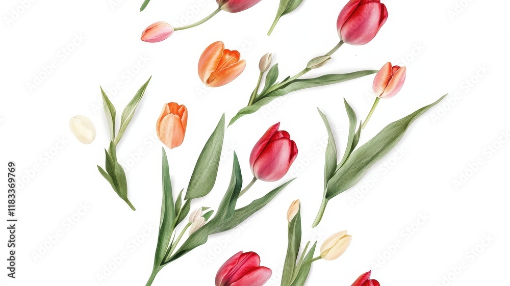 Obraz premium Vibrant Watercolor Tulips: A Beautiful Spring Flower Arrangement in Soft Pastel Hues