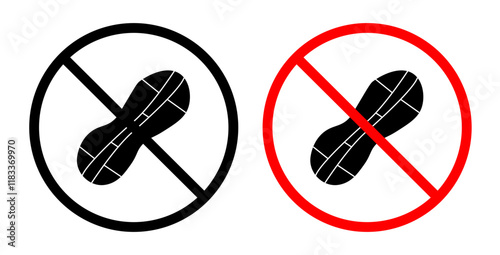 No peanut sign vector set in black and red colors on white background