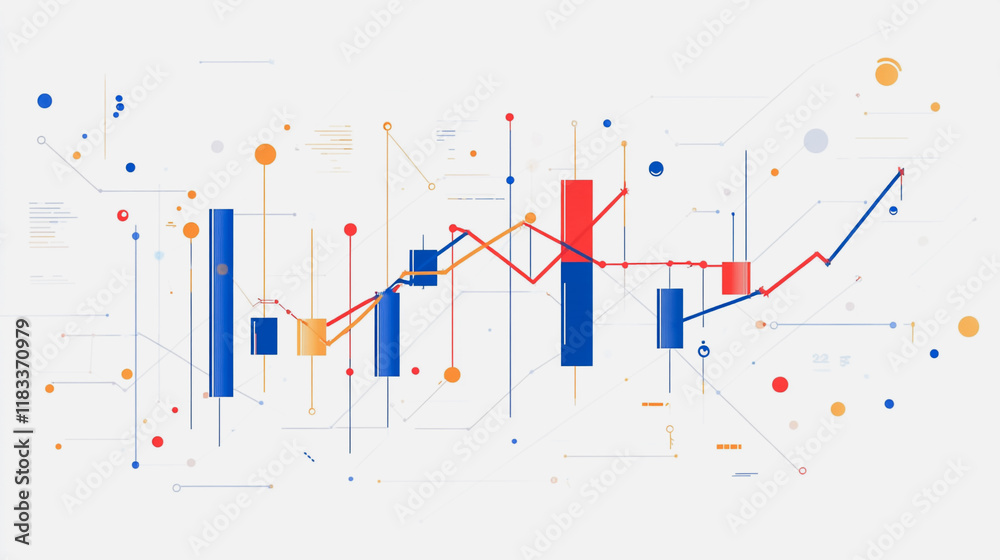 Obraz premium Abstract white background with Colorful charts and graphs with statistics to innovative analyze business potential and forecast future development of companies growth.