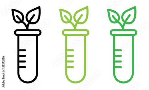 Test tube with plant icons set in fill and stroke style on white background