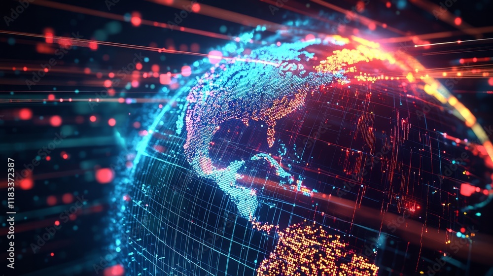 Fototapeta premium holographic globe red an blue lines