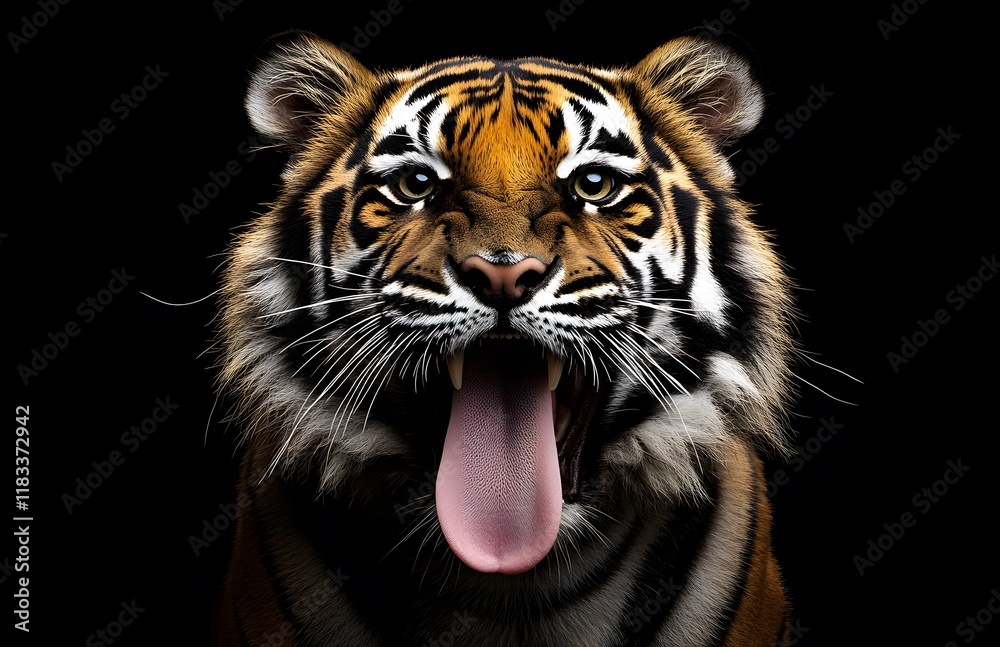 Fototapeta premium Majestic Tiger Portrait Showing Tongue and Teeth
