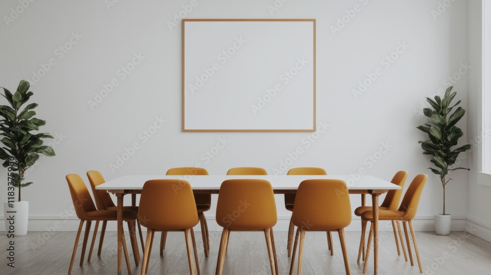 Modern meeting room with empty table, chairs and blank frame Modern meeting room with empty table, chairs and blank frame