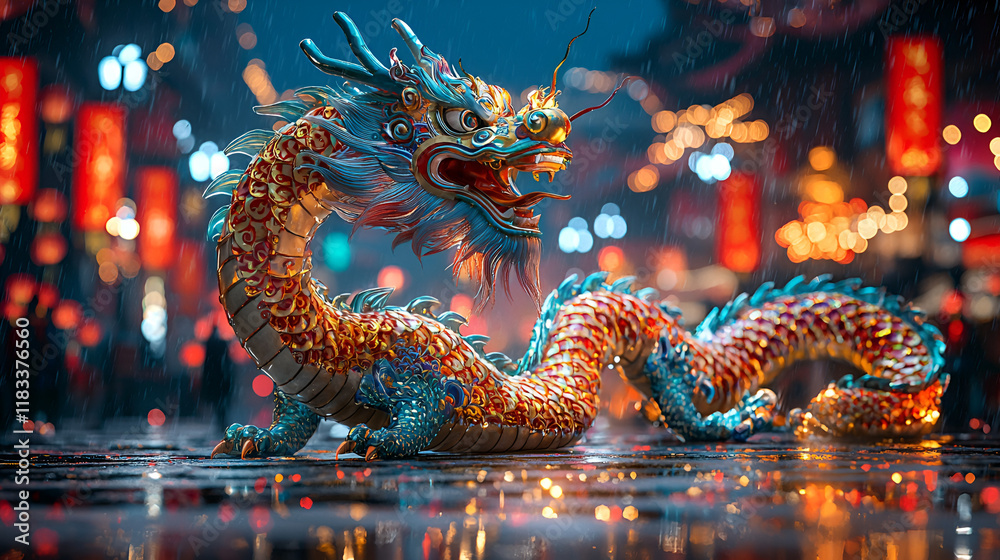 Fototapeta premium Dragon parade festival night