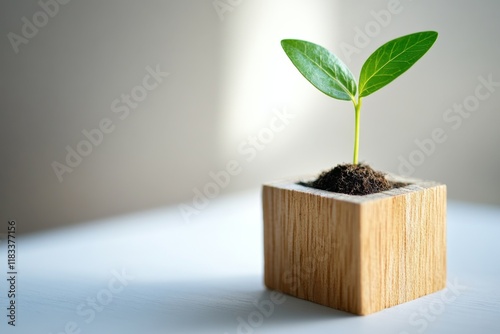 Wallpaper Mural Green sprout growing from a small wooden cube symbolizing new beginnings Torontodigital.ca