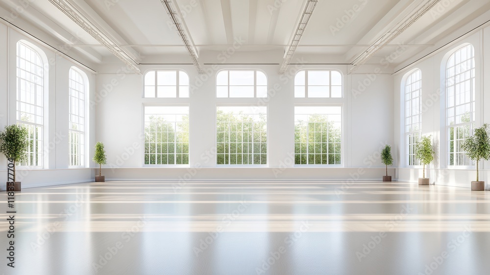 Fototapeta premium Bright and airy gym featuring spacious layouts and ample natural light for an invigorating workout experience.