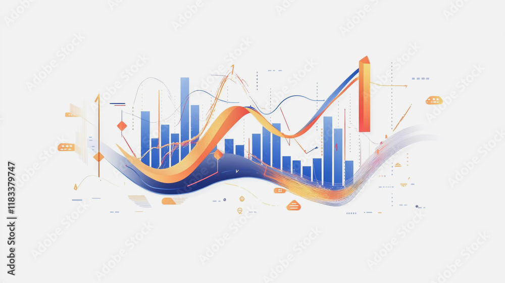 Obraz premium Abstract white background with Colorful charts and graphs with statistics to innovative analyze business potential and forecast future development of companies growth.