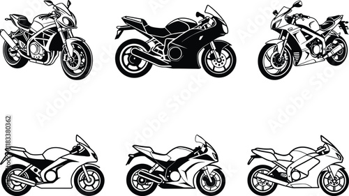 Motorcycle set silhouette vector illustration, Motorcycle line art vector